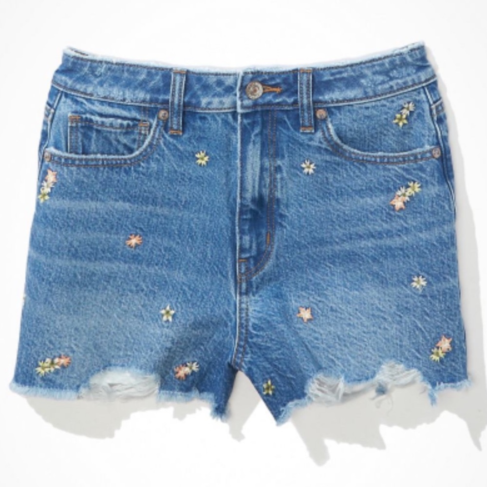 Floral Embroidered Denim Shorts